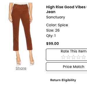High Rise Good Vibes Crop Jean in Spice
Sanctuary
Color:Spice